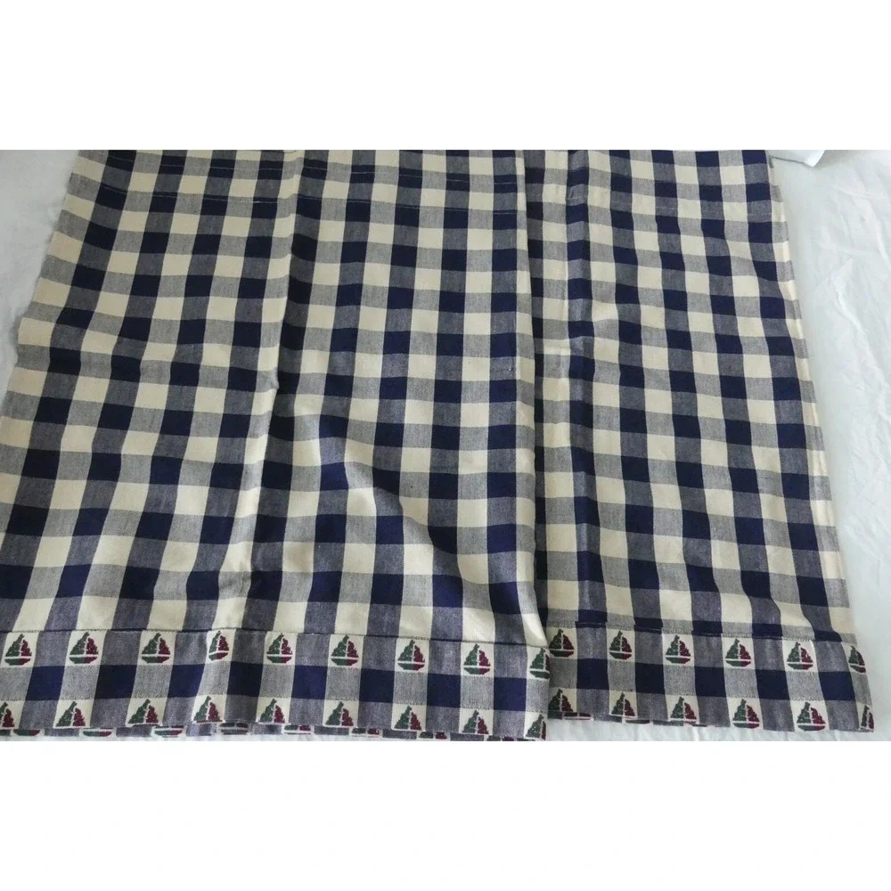 NEW Gingham Sailboat Cafe Curtains & Table Runner Nautical Lake Cottage Decor